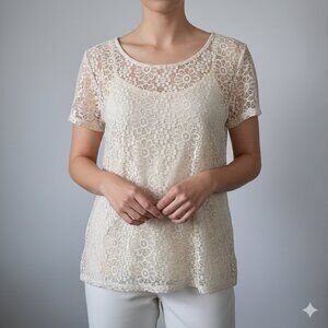 Dorothy Perkins Cream Floral Lace Top & Cami Set Size 12